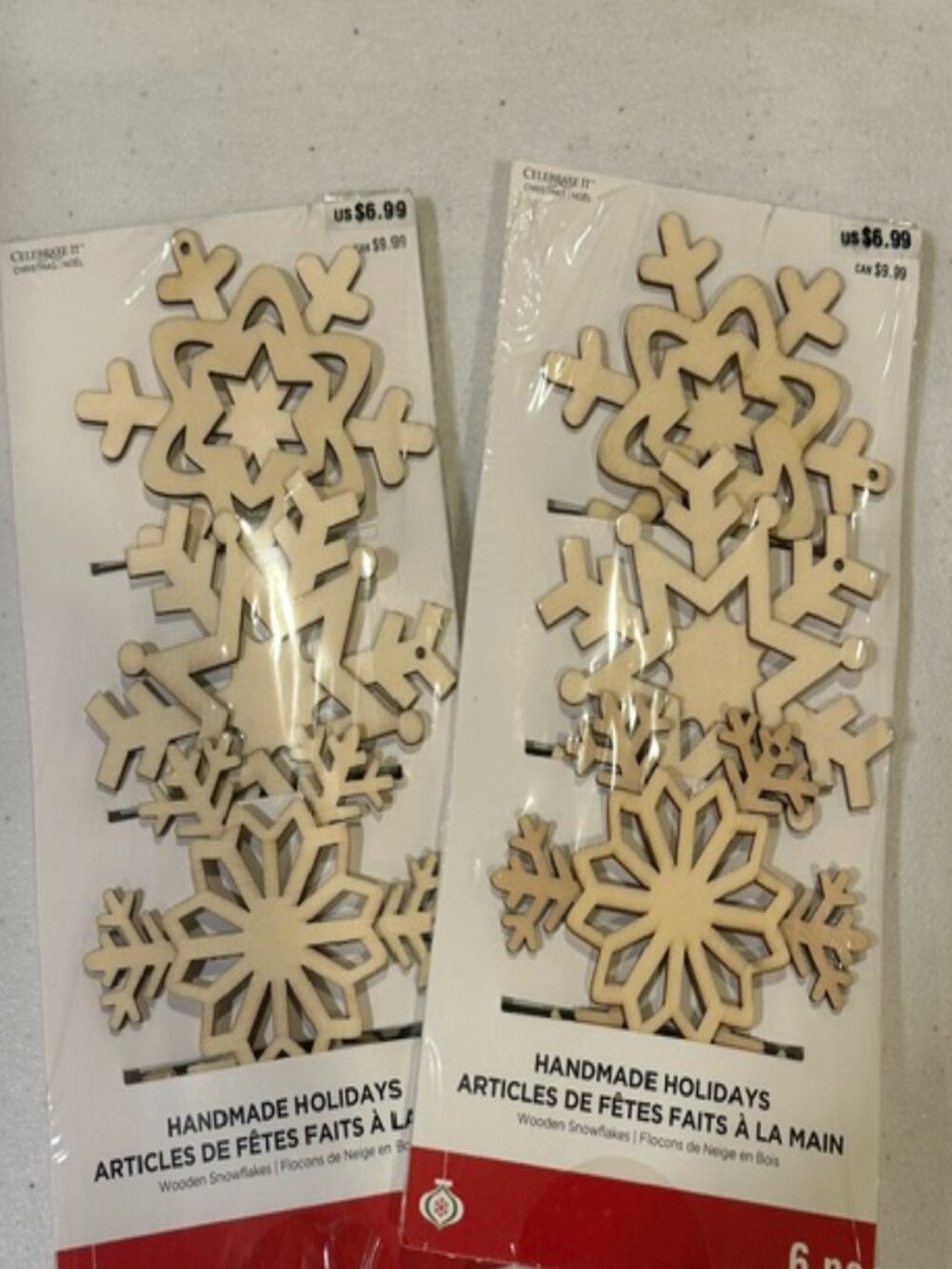 NEW Set of TWO (2) Celebrate It Handmade Holidays Wooden Snowflakes-6 pieces
